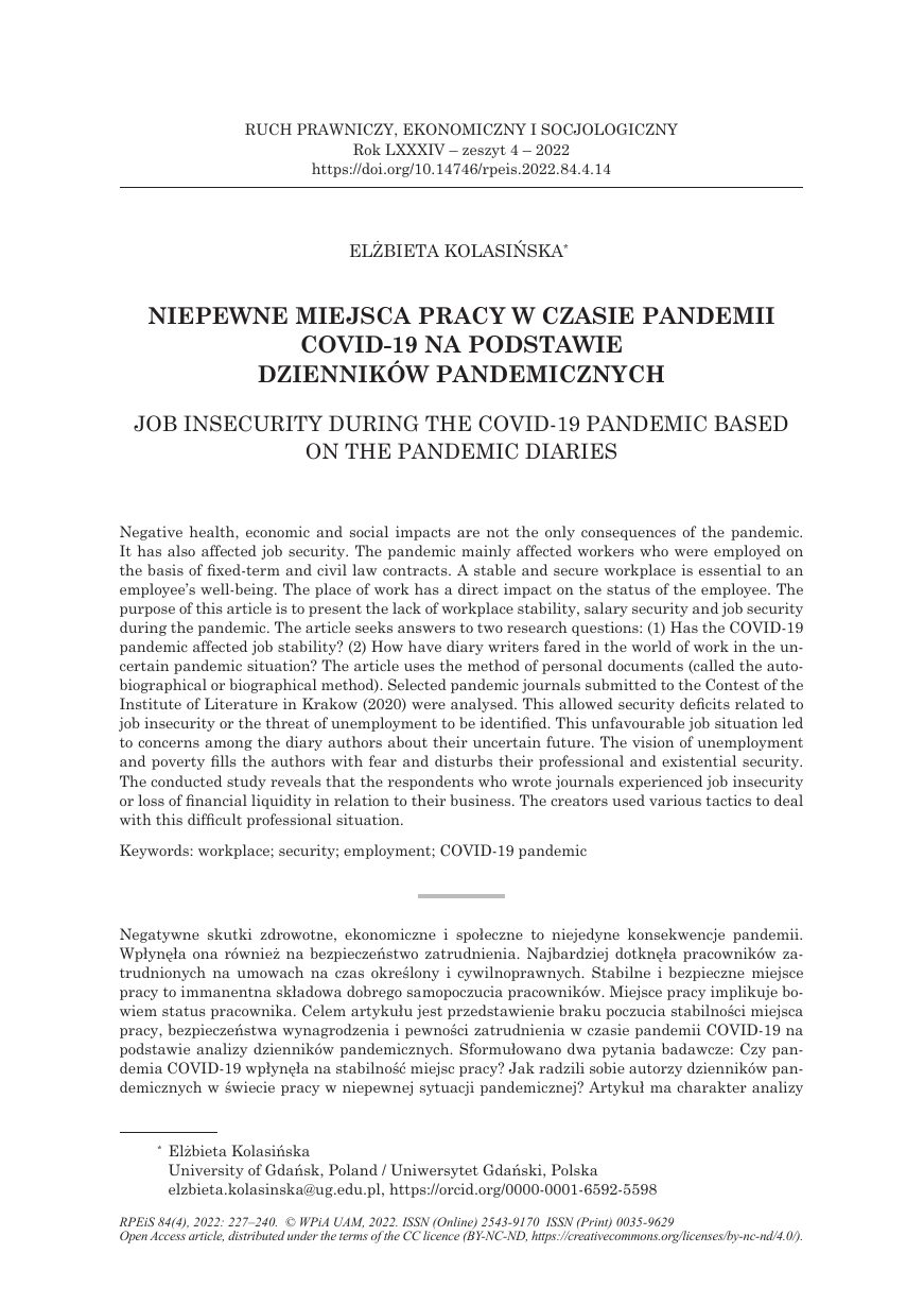 Pierwsza strona artykułu z Ruchu Prawniczego, Ekonomicznego i Socjologicznego