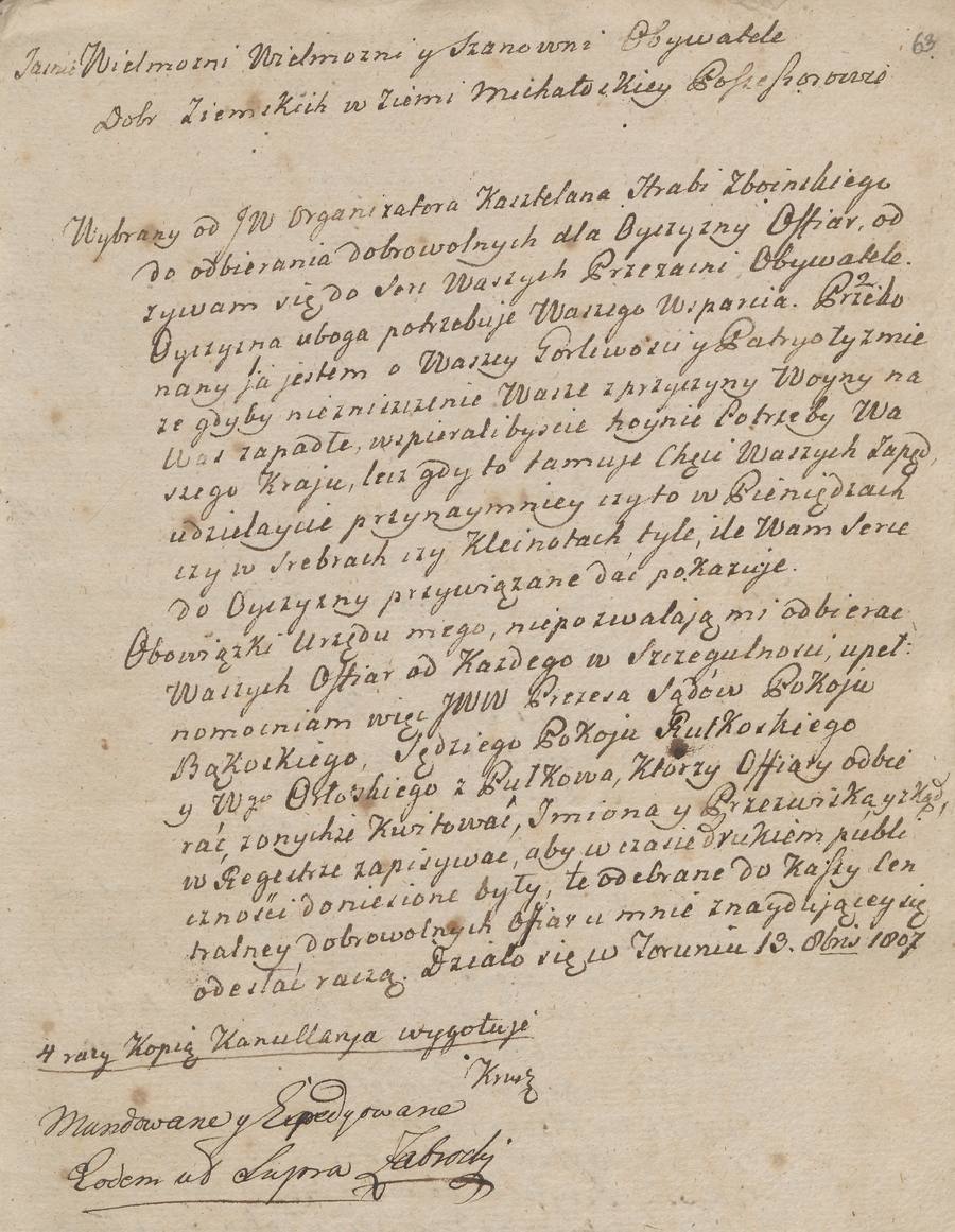 Brudnopis odezwy do obywateli ziemi michałowskiej, 1807